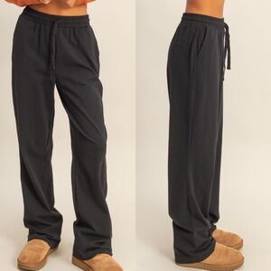NEW Double Zero Black Cotton Wide Leg Lounge Pants Drawstring High Waist Medium
